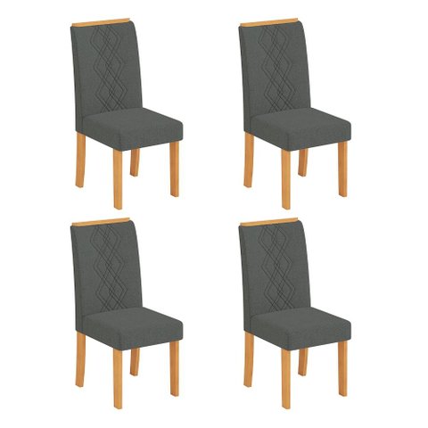 Conjunto Kit com 4 Cadeiras de Jantar Estofadas Ayla MDF Cedro Linho Granito DJ Móveis