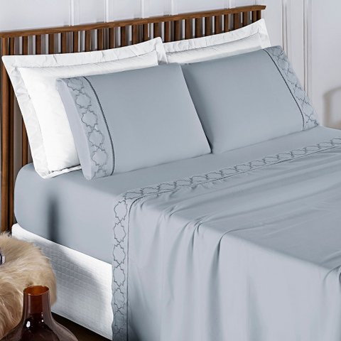 Jogo Cama Lençol Casa Scarpa Santoro Queen Micropercal 300 Fios 4 Peças - Cinza