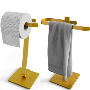 Porta Papel Higiênico de Chão e Toalha Lavabo Dourado.s