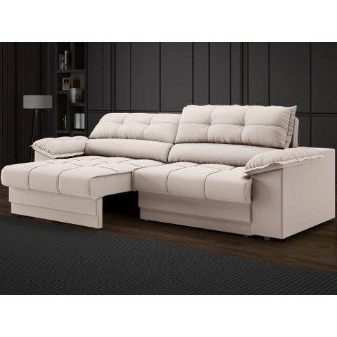 Sofá com Carregador Usb e Molas no Assento Retrátil Reclinável Mimo 2,30m Velosuede Areia - Netsofas