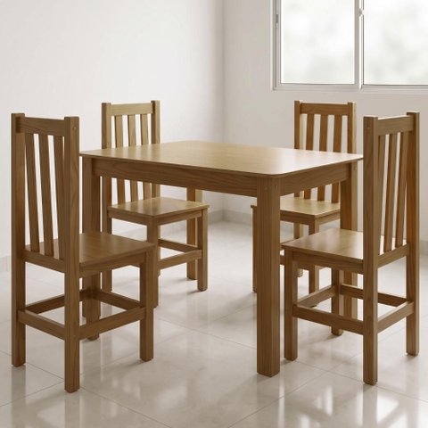 Conjunto Mesa de Jantar 90 x 75 cm com 4 Cadeiras - Nogueira