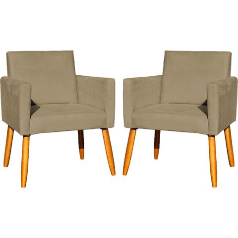 Kit 2 Poltronas Decorativa para Sala Nina Suede Cores Pé Palito 30cm Castanho