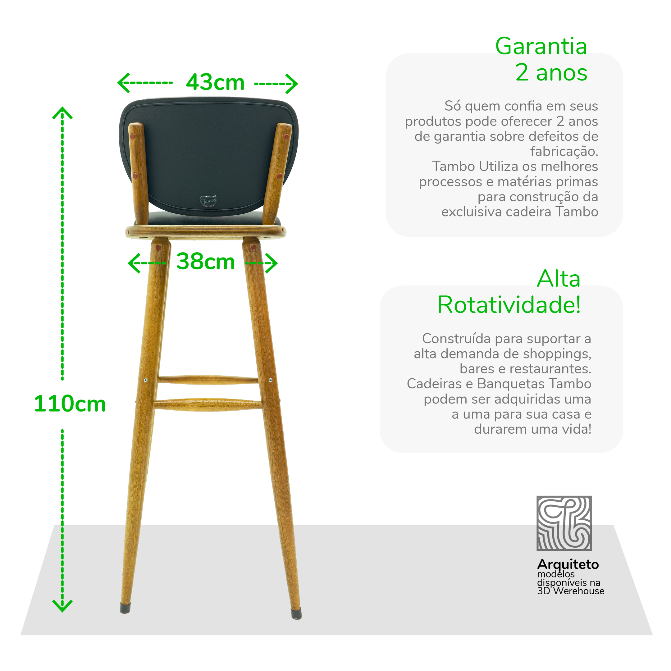 Banqueta de Madeira Torneada Bistrô - 83cm Cor Natural - com Estofado - 7