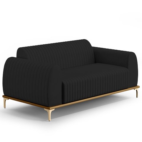 Sofá 2 Lugares para Sala de Estar Molino 150 Cm D02 Pés D'ouro Veludo Preto C-300 - Lyam Decor