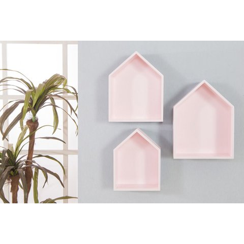 Trio de Nichos Prateleiras Casinha Mdf Rosa
