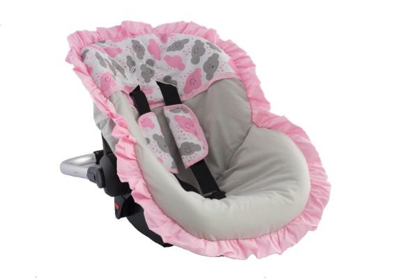 Capa Para Bebê Conforto Nuvens Rosa + Protetor de cinto - 1