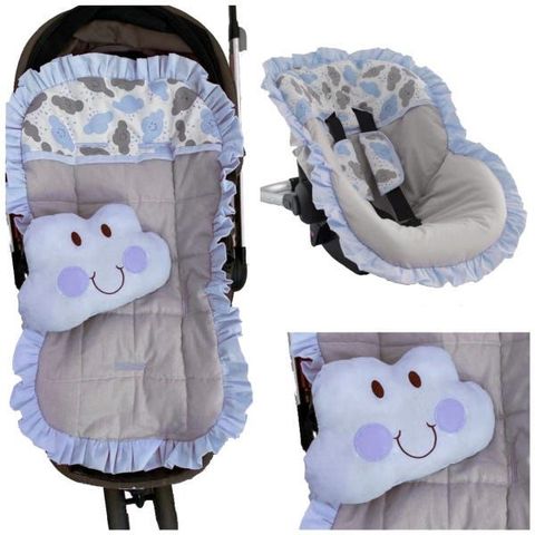 Capa Carrinho + Bebe Conforto + Protetor Cinto Nuvens Azul