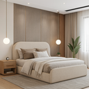 Ver imagem 1 de Cama Estofada Valentina 1.40m Casal Cabeceira Arredondada Estilo Minimalista Cor Ocre Luxuosa