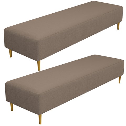 Kit 02 Puffs Decorativo Sala de Estar Bali W01 Pés Palito 190x60cm Bouclê Bege - Lyam Decor