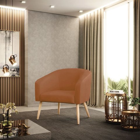 Poltrona Sala Decorativa Stella Pé Palito Natural Sintético Pu Whisky D03 - D’Rossi
