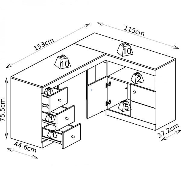 Mesa para Computador 2 Portas e 3 Gavetas Job Caemmun - 4