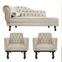 Ver imagem 1 de Kit Diva Recamier Juliana 160cm Lado Direito e 02 Poltronas Classic Linho Bege - Amarena Móveis