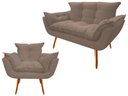 Ver imagem 1 de Kit Namoradeira + Poltrona Decorativa Opala Suede Capuccino Pés Madeira Mz Decor