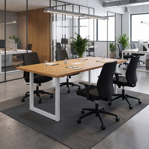 Mesa Reunião Industrial 1,80m x 90cm 100% MDF com Caixa de Tomadas Pés Metal F5 Office Cor:Freij