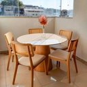 Ver imagem 2 de Mesa de Jantar Cone Redonda 120 Cm Base Madeira Freijó Tampo Laqueado Branco