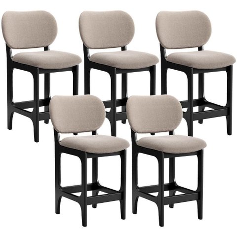 Kit 05 Banquetas Baixa Bar Cozinha e Sala de Jantar Fixa Betta L02 Preto Bouclê Bege - Lyam Decor