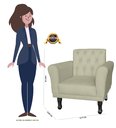 Ver imagem 5 de Kit 2 Poltronas Decorativa Classic Suede Bege Pés Madeira Ms Decor