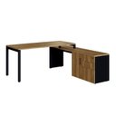 Ver imagem 2 de Mesa para Escritório com Balcão Lateral Porta e com Chave 3 Gavetas 160cm Executive Nogal e Preto Ma