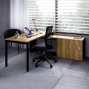 Ver imagem 1 de Mesa para Escritório com Balcão Lateral Porta e com Chave 3 Gavetas 160cm Executive Nogal e Preto Ma