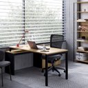 Ver imagem 4 de Mesa para Escritório com Balcão Lateral Porta e com Chave 3 Gavetas 160cm Executive Nogal e Preto Ma