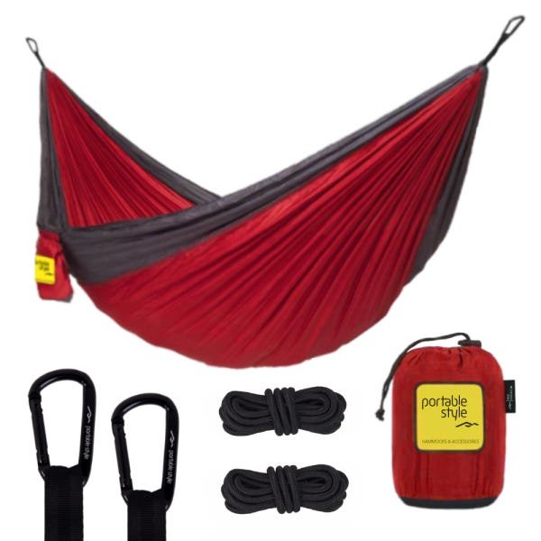 Rede de Camping Hamaca Portátil com Corda Portable Style:vermelho - Cinza