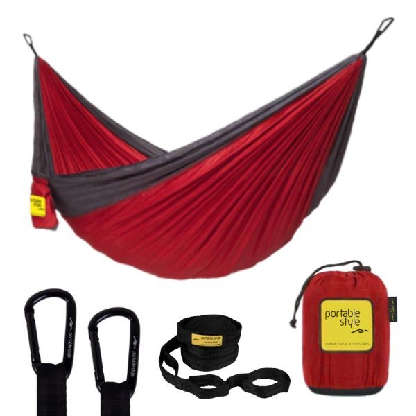 Rede de Camping Hamaca Portátil com Cinta Portable Style:vermelho - Cinza