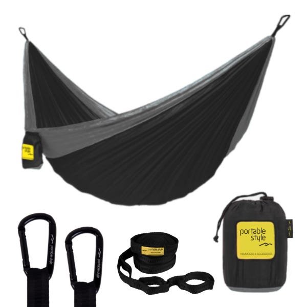 Rede de Camping Hamaca Portátil com Cinta Portable Style:preto - Cinza