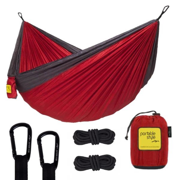 Rede de Camping Hamaca Portátil Dupla C/corda Portable Style:vermelho - Cinza