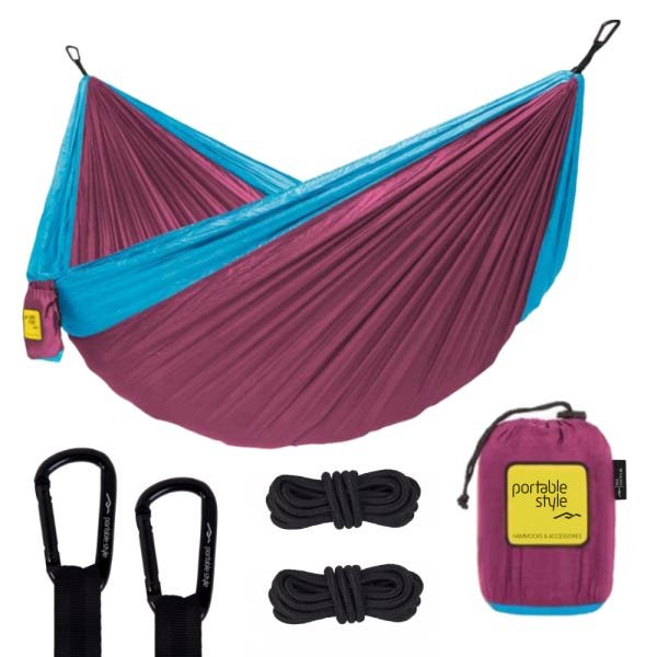 Rede de Camping Hamaca Portátil Dupla C/corda Portable Style:roxo - Azul