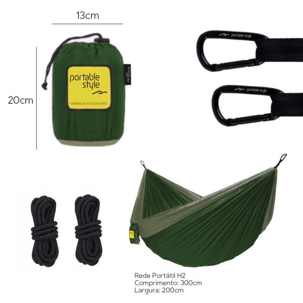 Rede de Camping Hamaca Portátil Dupla C/corda Portable Style:verde Milita - Verde - 2