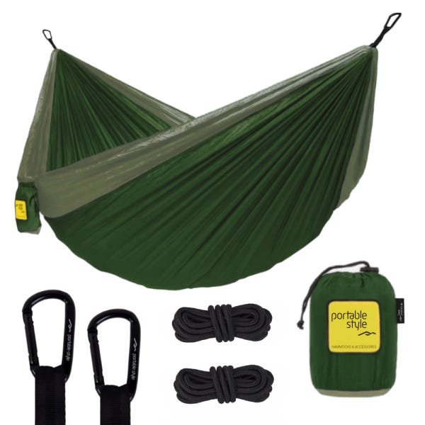 Rede de Camping Hamaca Portátil Dupla C/corda Portable Style:verde Milita - Verde