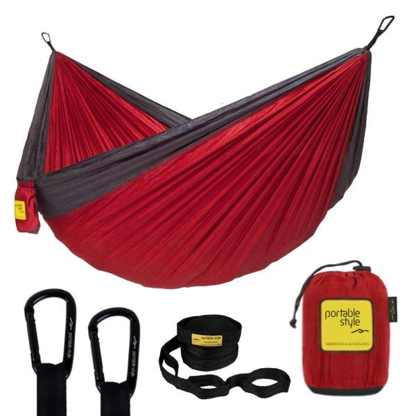 Rede de Camping Hamaca Portátil Dupla C/cinta Portable Style:vermelho Cinza