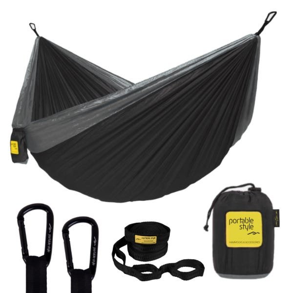 Rede de Camping Hamaca Portátil Dupla C/cinta Portable Style:preto Cinza