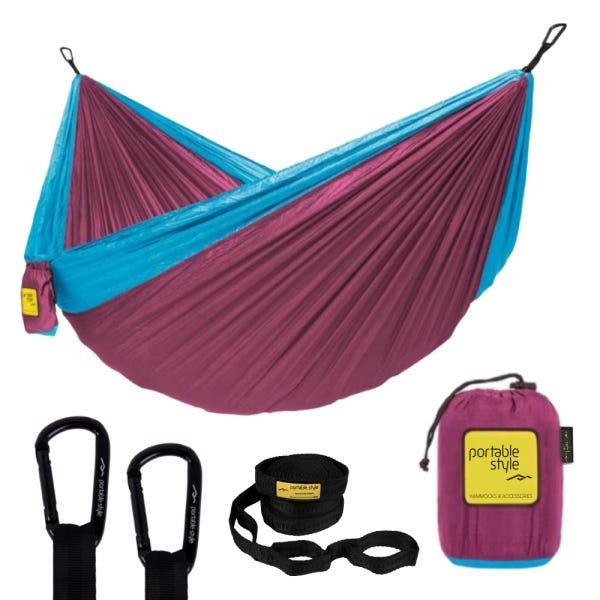 Rede de Camping Hamaca Portátil Dupla C/cinta Portable Style:roxo Azul