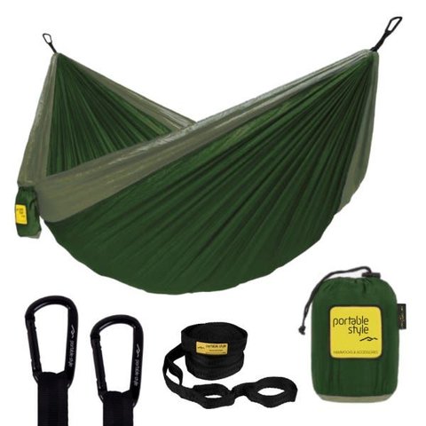Rede de Camping Hamaca Portátil Dupla C/cinta Portable Style:verde Militar Verde