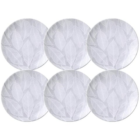 Jogo 6 Pratos de Sobremesa 19cm Tramontina Arbo em Porcelana Decorada Mesa Posta