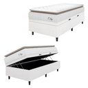 Ver imagem 1 de Cama Box Baú Colchão Solteiro Molas Ensacadas City Pillow Top 88x188x64cm Linho Branco / Bege