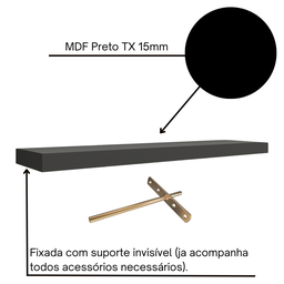 Prateleira Reta Decorativa 180x20 Mdf com Suporte Invisível Plancasa:preto Tx - 5