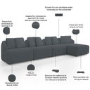 Ver imagem 4 de Sofá 5 Lugares com Chaise Direito Sala Living 388cm Arlo F04 Bouclê Grafite Tc-10050 - Lyam Decor