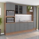 Ver imagem 1 de Cozinha Milla Cleo 11 Portas 5 Gavetas MDF-MDP 310cm Nogal com Cinza Móveis Carraro