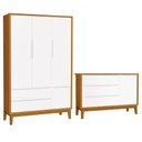 Ver imagem 1 de Jogo de Quarto Infantil Guarda Roupa 3 Portas e Cômoda 1 Porta Classic Branco/Savana com Pés