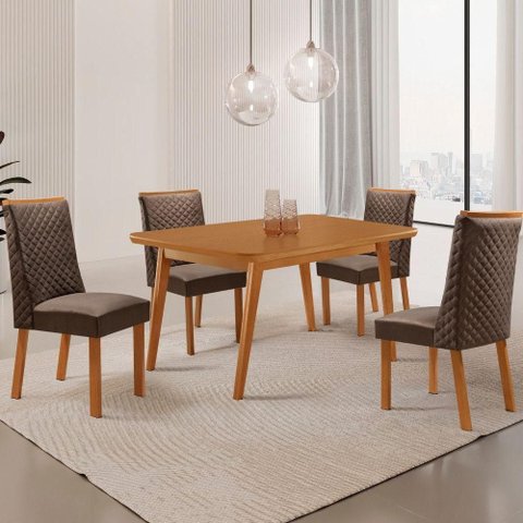 Mesa de Jantar Copper 4 Lugares Retangular MDF 120cm Marrom e Natural Moderna