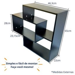 Nicho com Prateleira e Divisória 3 Módulos Retangular MDF:Preto - 4
