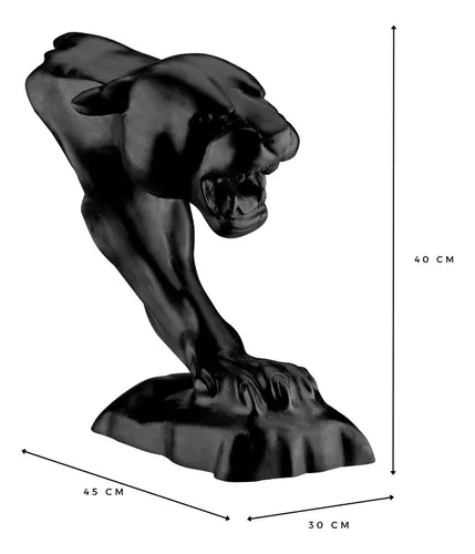 Escultura Busto Pantera Ataque em Fibra de Vidro, 40 Cm:preto Fosco - 3