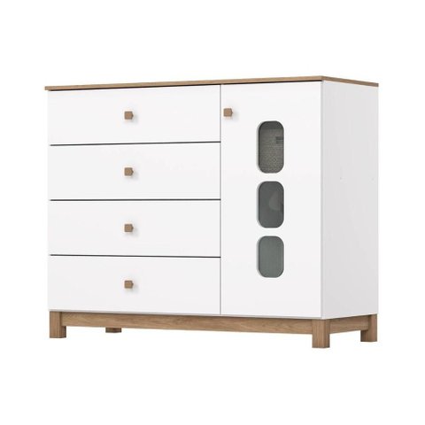 Cômoda Bebê Aconchego C/ 1 Porta e 4 Gavetas Branco/jequitiba - Henn