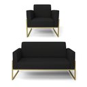 Ver imagem 1 de Sofá Namoradeira com Poltrona Base Industrial Alta Dourado Marisa Linho Preto A79 D03 - D\'rossi