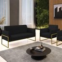 Ver imagem 4 de Sofá Namoradeira com Poltrona Base Industrial Alta Dourado Marisa Linho Preto A79 D03 - D\'rossi