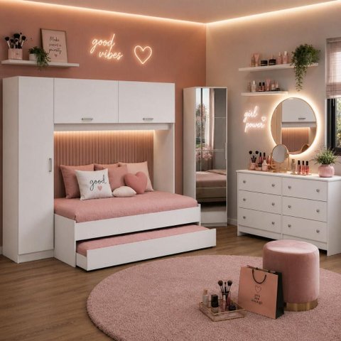 Quarto Infantil Modulado Bicama com Guarda-Roupa e Colchão/Cômoda/Sapateira Pulse Multimóveis
