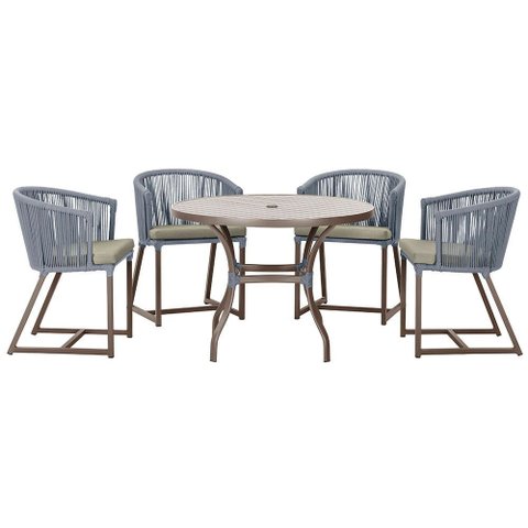 Mesa com 4 Cadeiras de Jantar Roma 100cm e Noronha em Aluminío Marrom Corda Nautica Estofado 8 Trama