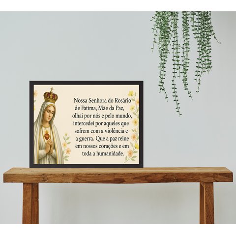 Quadro Nossa Senhora de Fátima do Rosário - Oração 24x18cm - com Vidro:moldura Branca